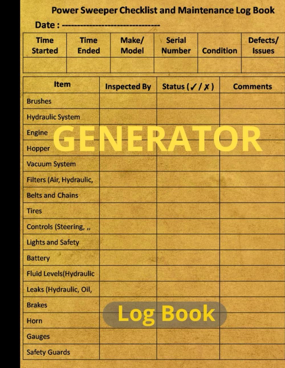 Generator maintenance & Checklist log (B0D14K1YDQ)