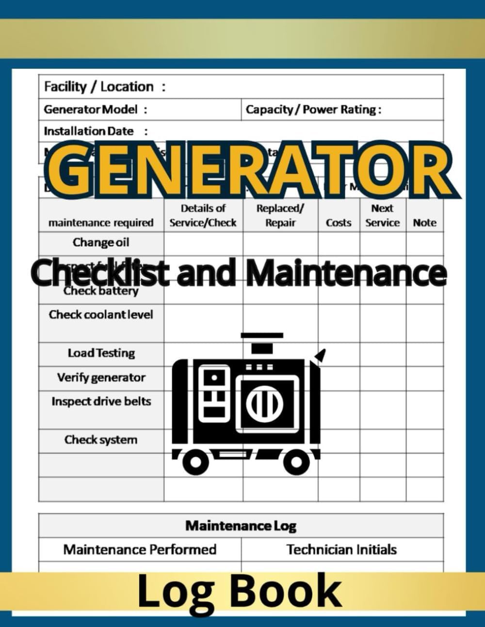 Generator Checklist and Maintenance Log book (B0D14KP78Y)