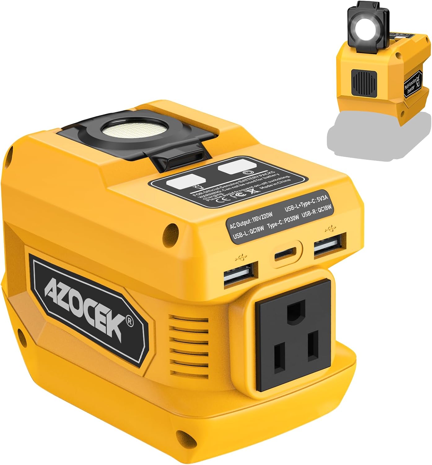 Azocek 220W Power Inverter Compatible with Dewalt 20V Battery | Battery not...